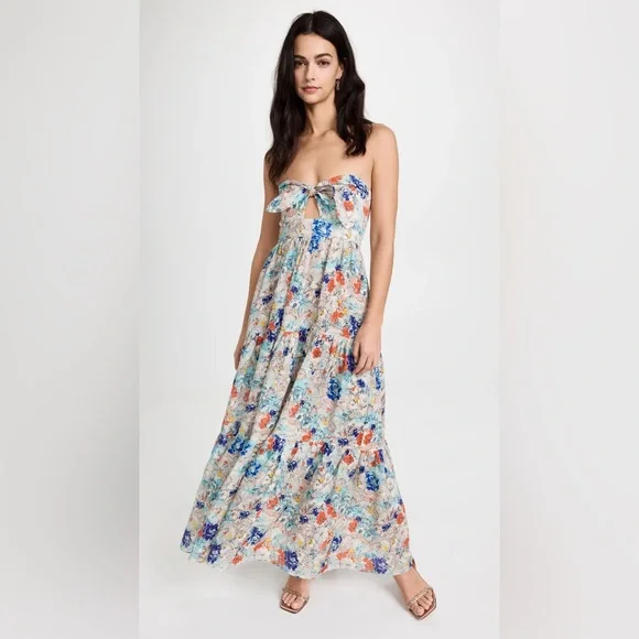 Zimmermann - Clover Tie Front Midi Dress Topaz Peony Floral US 8 / AU 2 / Medium - Picture 7 of 16